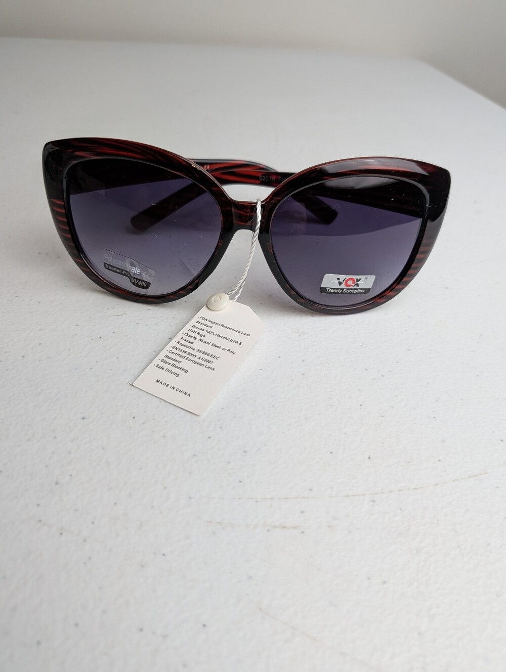 VOX Women's Dark Red Burgundy Oversized Cat Eye Polycarbonate Sunglasses UV400